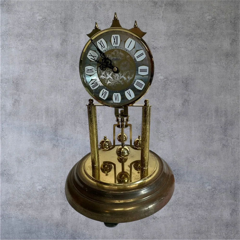 Haller Anniversary Clock Vintage Gold Tone Glass Dome West Germany - Needs Work